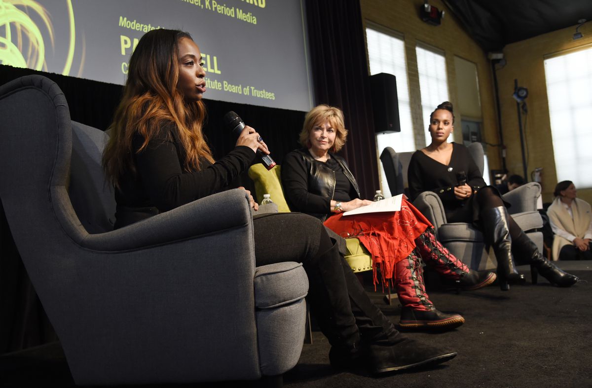 "Manchester by the Sea" producer Kimberly Steward, left, takes part in a panel discussion with Pat Mitchell, center, chair of the Sundance Institute Board of Trustees, and actress Kerry Washington at the Women at Sundance Brunch during the 2017 Sundance F