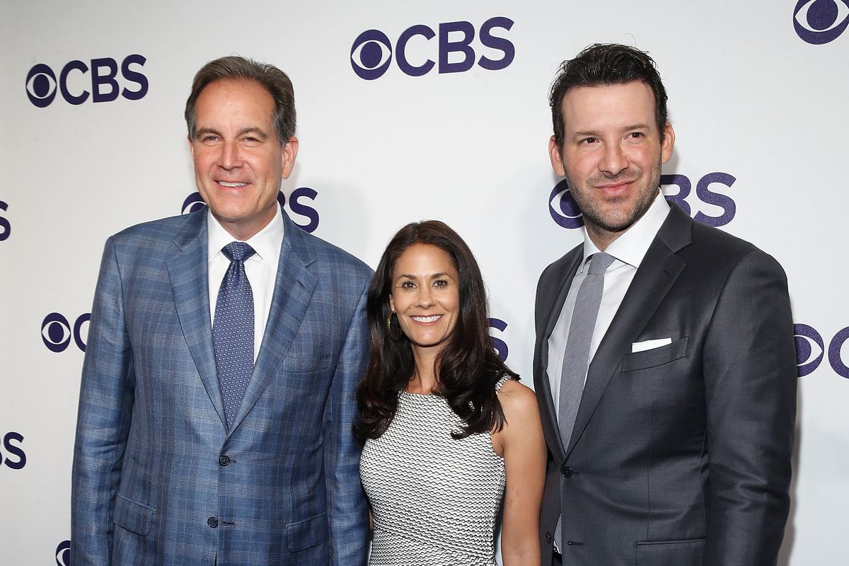 Jim Nantz ,Tracy Wolfson and Tony Romo attend 2017 CBS Upfron at The Plaza Hotel on May 17, 2017 in New York City.