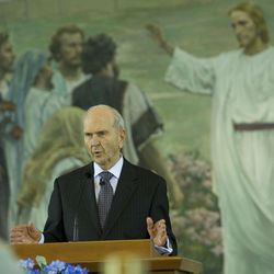 Elder Russell M. Nelson talks about the change in ages for missionaries after the Saturday morning session of general conference Saturday, Oct. 6, 2012.