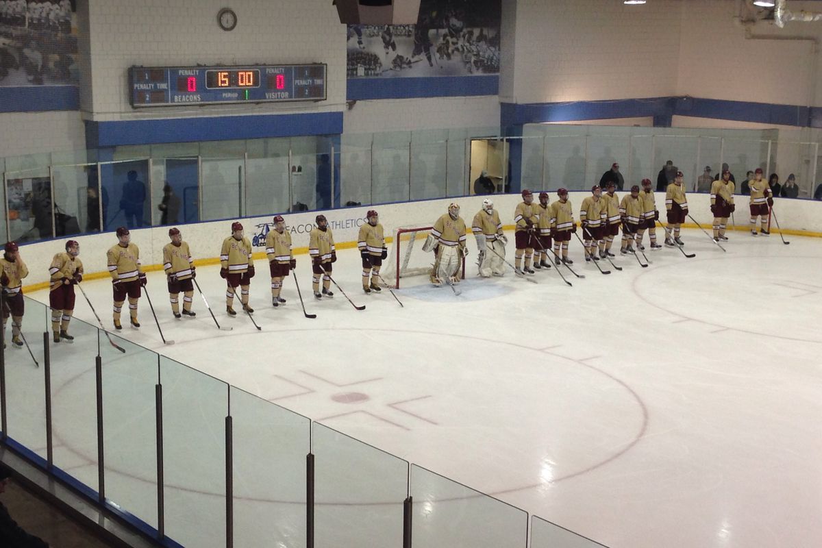BC High players line up for starting lineups.