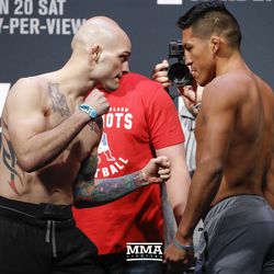 Matt Bessette and Enrique Barzola square off at UFC 220 weigh-ins.