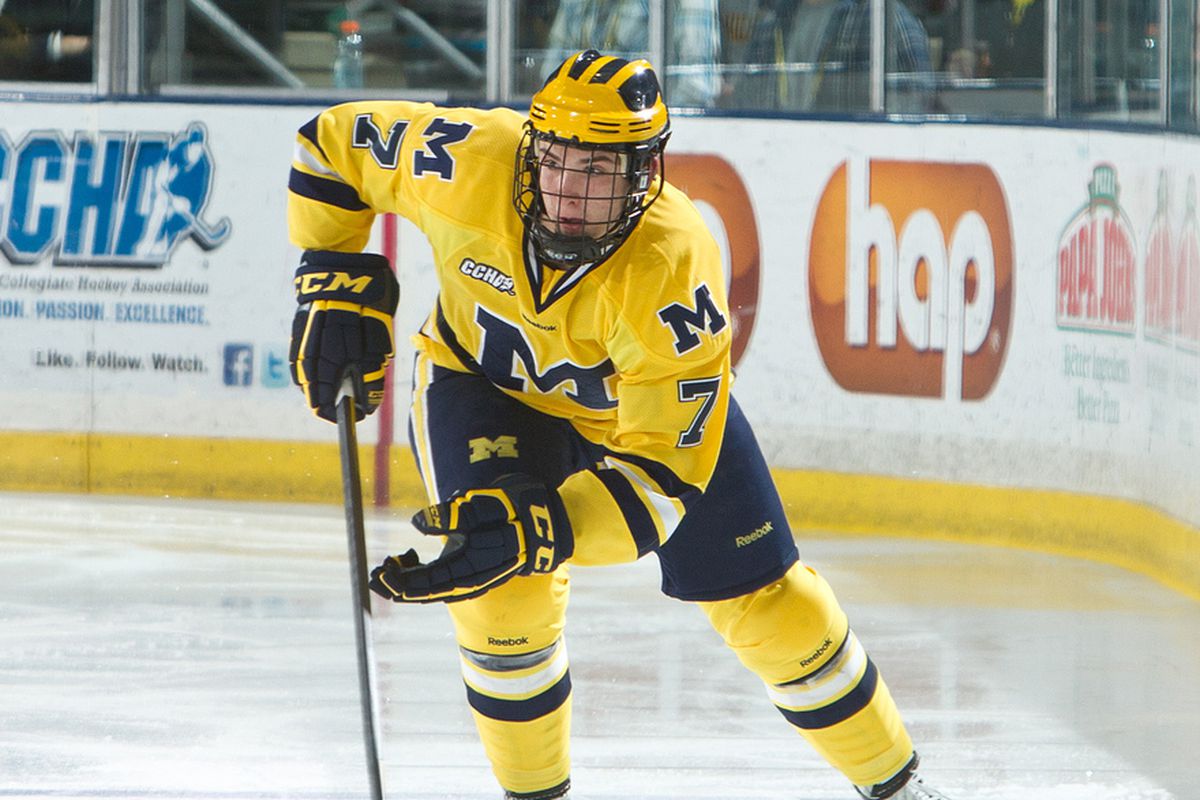 Phil Di Giuseppe looks to make a play - could the Jackets have him targeted for late in the first round? (Photo courtesy of the University of Michigan Athletic Department)