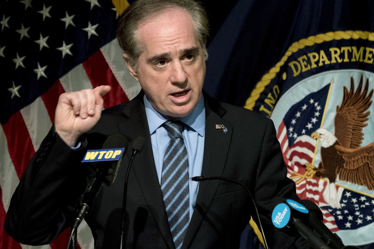 FILE - In this March 7, 2018, file photo, Veterans Affairs Secretary David Shulkin speaks at a news conference at the Washington Veterans Affairs Medical Center in Washington.