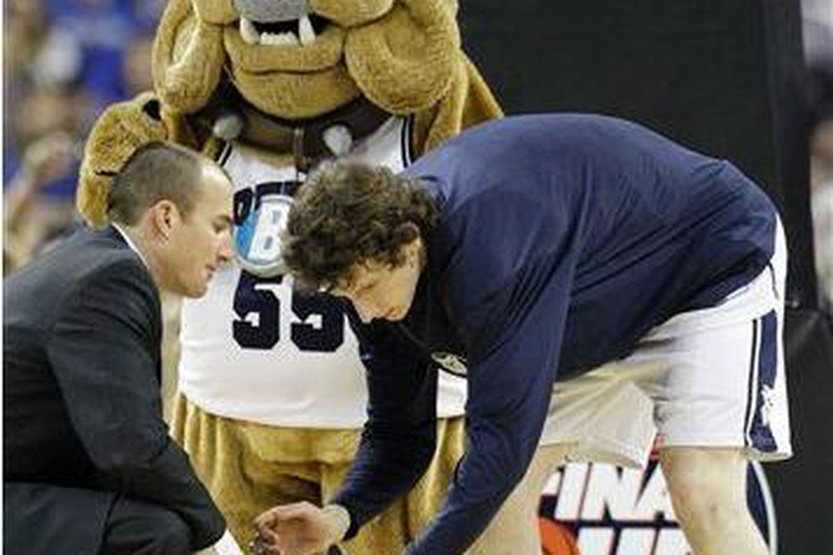 The Butler Bulldogs and Matt Howard are back in the National Title game for the second year in a row.
<em>(Photo by Eric Gay, AP)
</em>