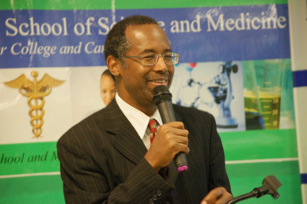 Dr. Benjamin Carson, now U.S. secretary of housing and urban development, on a visit to the Detroit high school that was named for him.