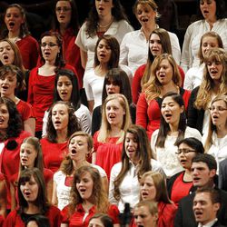 Members of the choir sing " I am a child of God" prior to listening to President Boyd K. Packer Sunday, Nov. 6, 2011 in Provo at the Marriott Center for a Church Educational System devotional.
