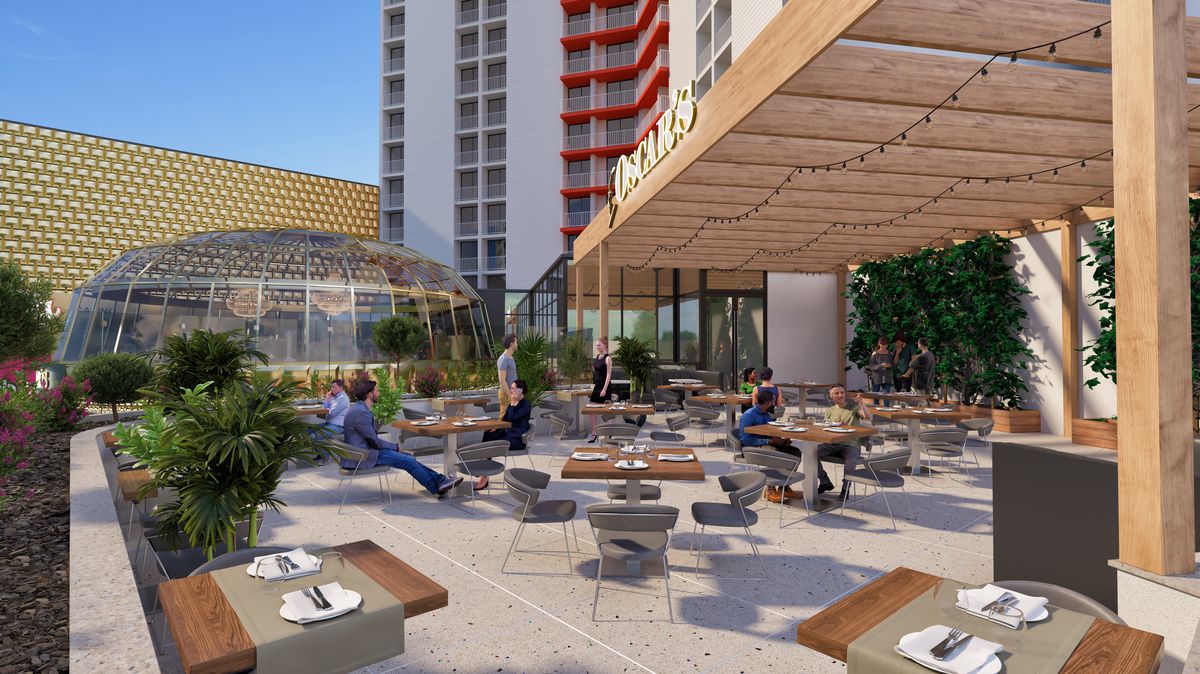 Rendering of the new outdoor seating at Oscar’s Steakhouse