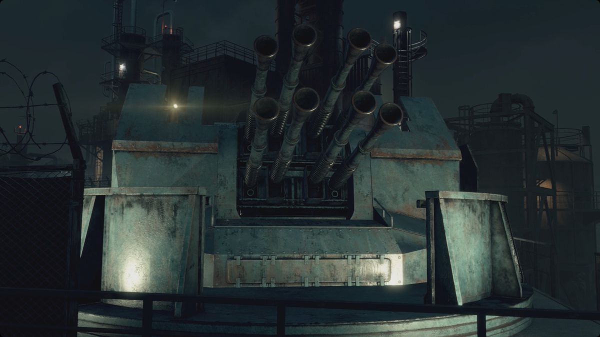 Resident Evil 4&nbsp;remake anti-aircraft gun rising out of the island Stronghold