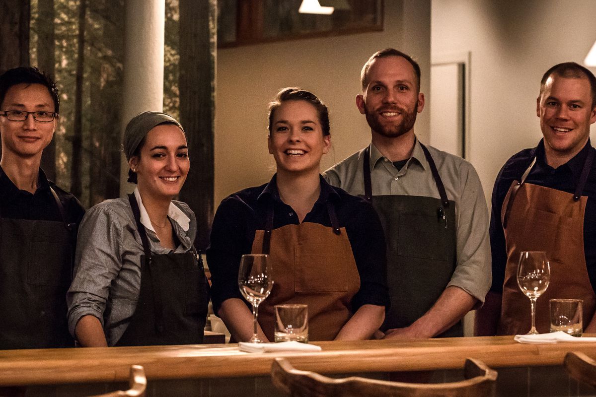 Chef John Winter Russell, with Valérie Bélisle to his right (not pictured, Emily Campeau)