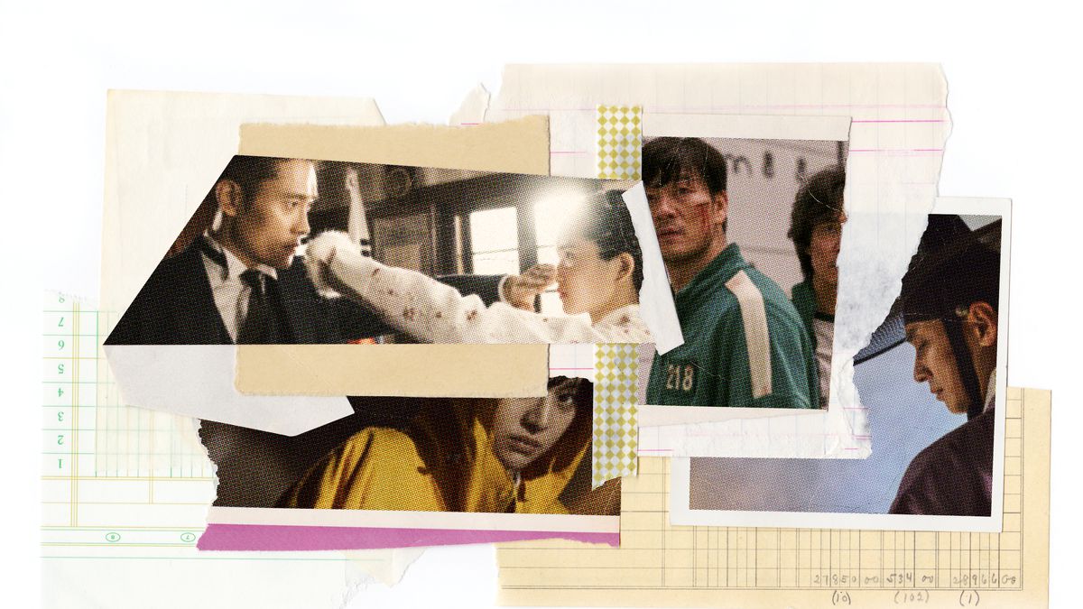 Images from various K-Dramas are presented in scrapbook style, as pieces of paper against a white background.