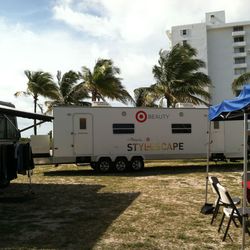 Target trailers parked off the beach in Miami.