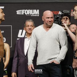 BJ Penn and Ryan Hall square off at UFC 232 weigh-ins.