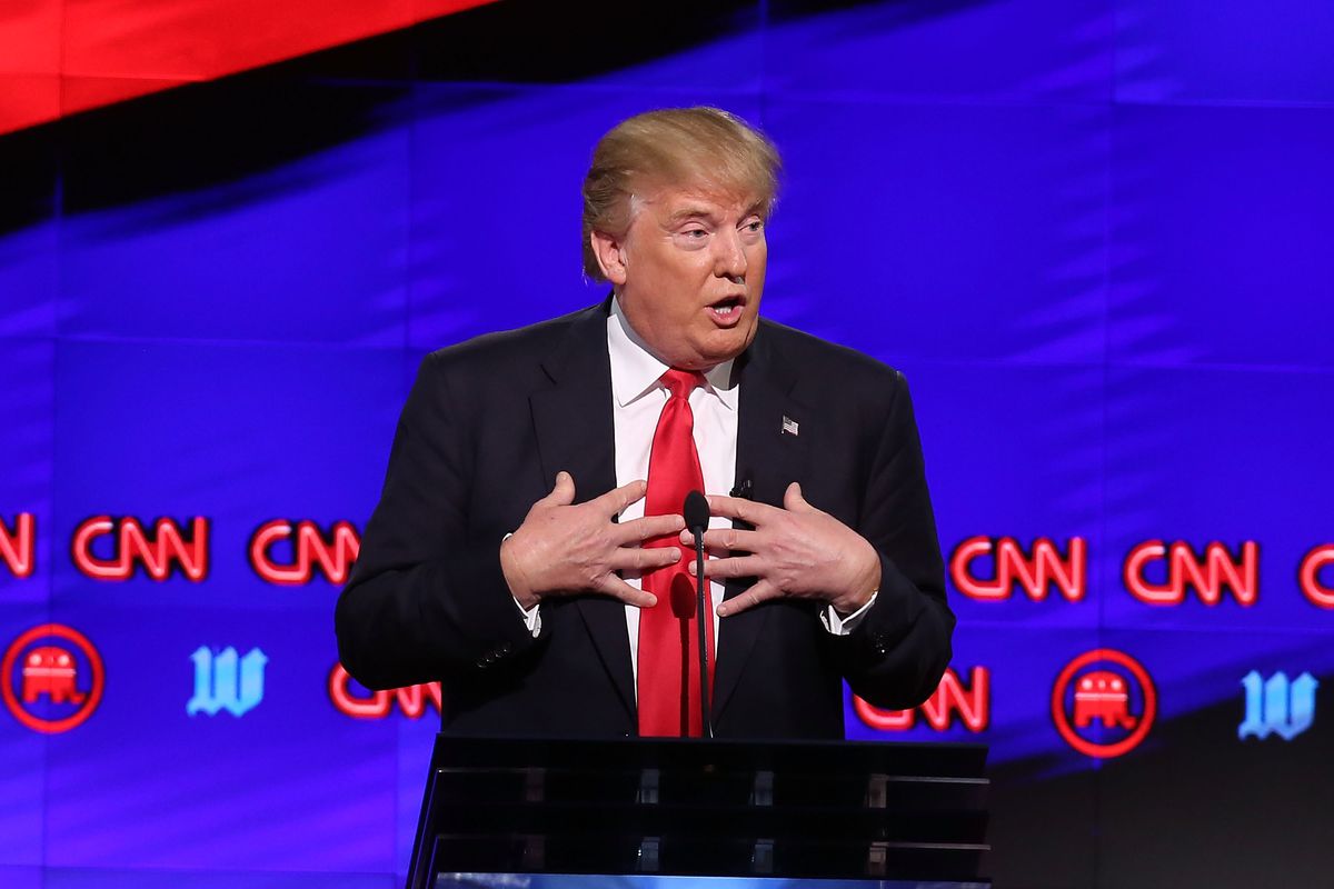President Donald Trump during a Republican Presidential primary debate hosted by CNN on March 10, 2016 in Coral Gables, Florida.&nbsp;