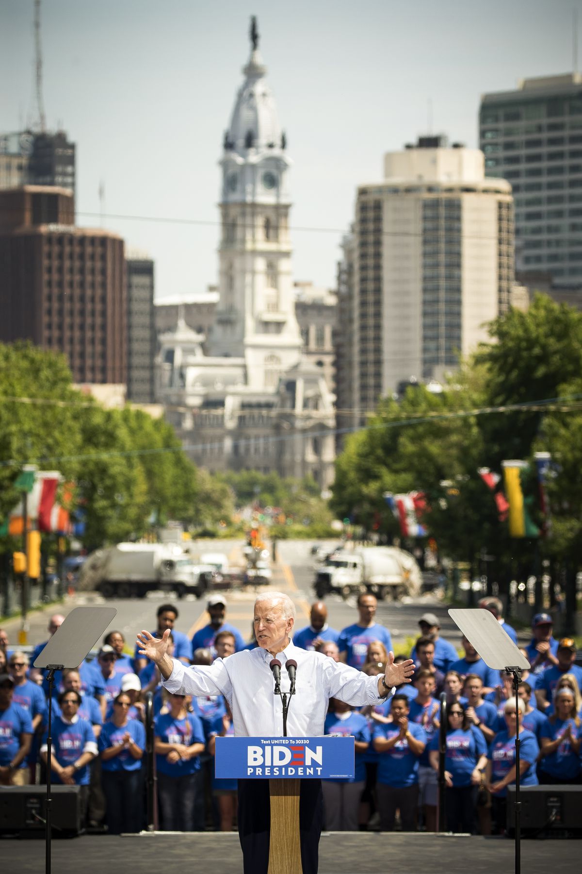 Former Vice President Joe Biden speaks during his campaign kickoff rally in Philadelphia, Pennsylvania, on May 18, 2019.
