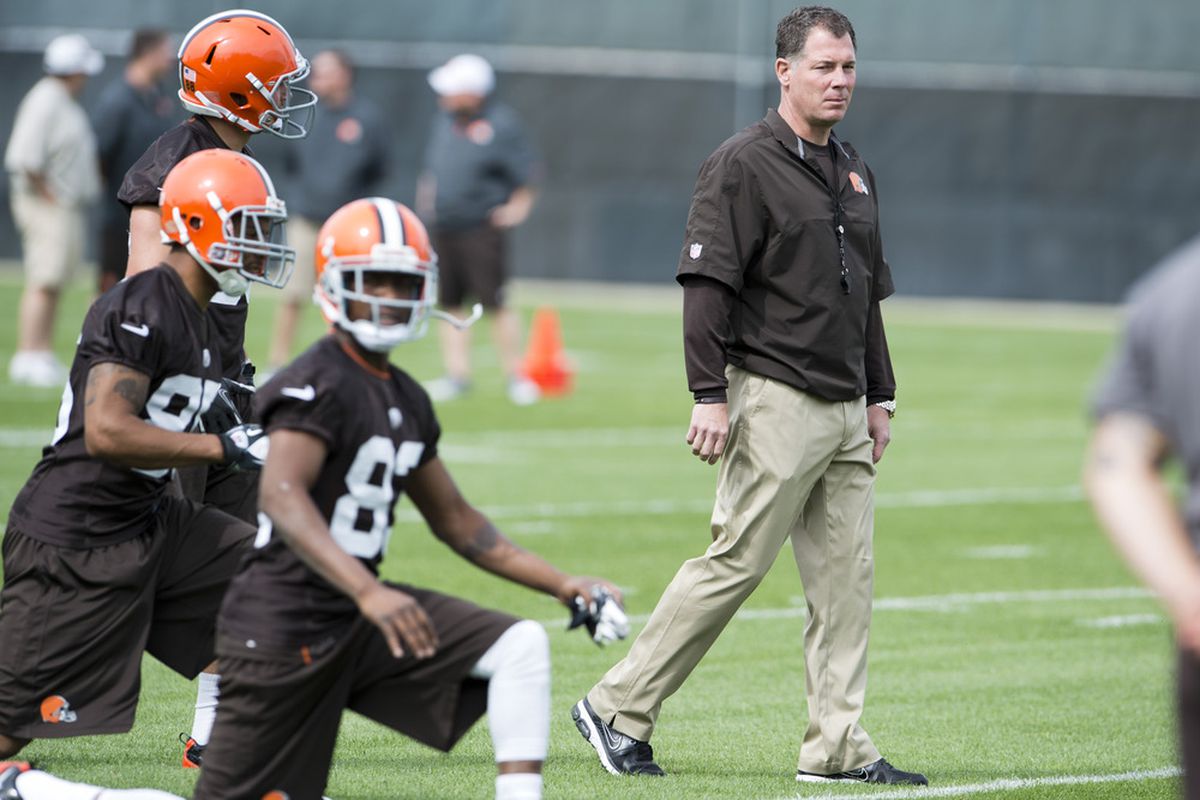 BEREA, OH - MAY 12: Head coach Pat Shurmur of the Cleveland Browns during the second day of minicamp at Cleveland Browns training facility on May 12, 2012 in Berea, Ohio. (Photo by Jason Miller/Getty Images)