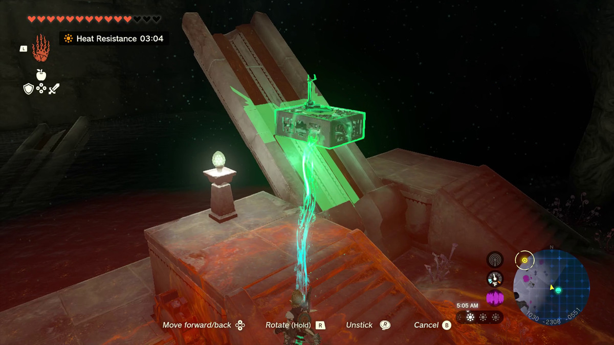 Link places a box with a steering stick on a ramp that’s aimed about 45 degrees in Tears of the Kingdom