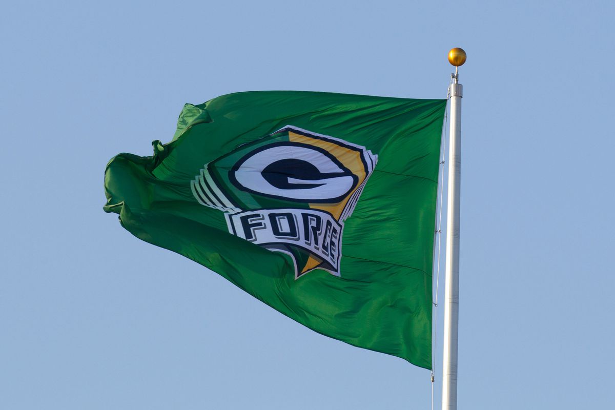 August 3, 2012; Green Bay, WI, USA; The Green Bay Packers G Force flag flies over Lambeau Field prior to  the Family Night scrimmage in Green Bay, WI. Mandatory Credit: Jeff Hanisch-US PRESSWIRE