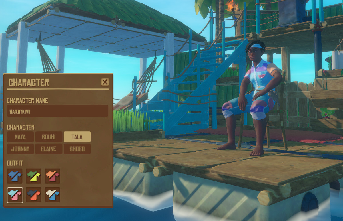 The character select screen in Raft showing Tala