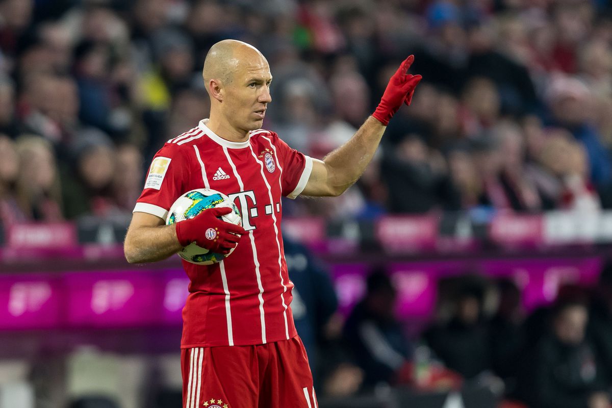 Arjen Robben of Bayern Muenchen gestures during the Bundesliga match between FC Bayern Muenchen and FC Schalke 04 at Allianz Arena on February 10, 2018 in Munich, Germany.