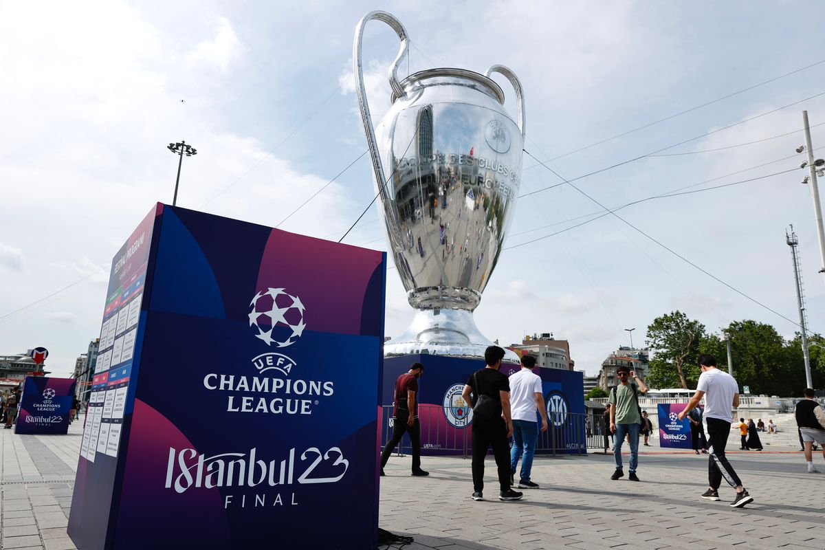 Giant model of UEFA Champions League trophy in Istanbul