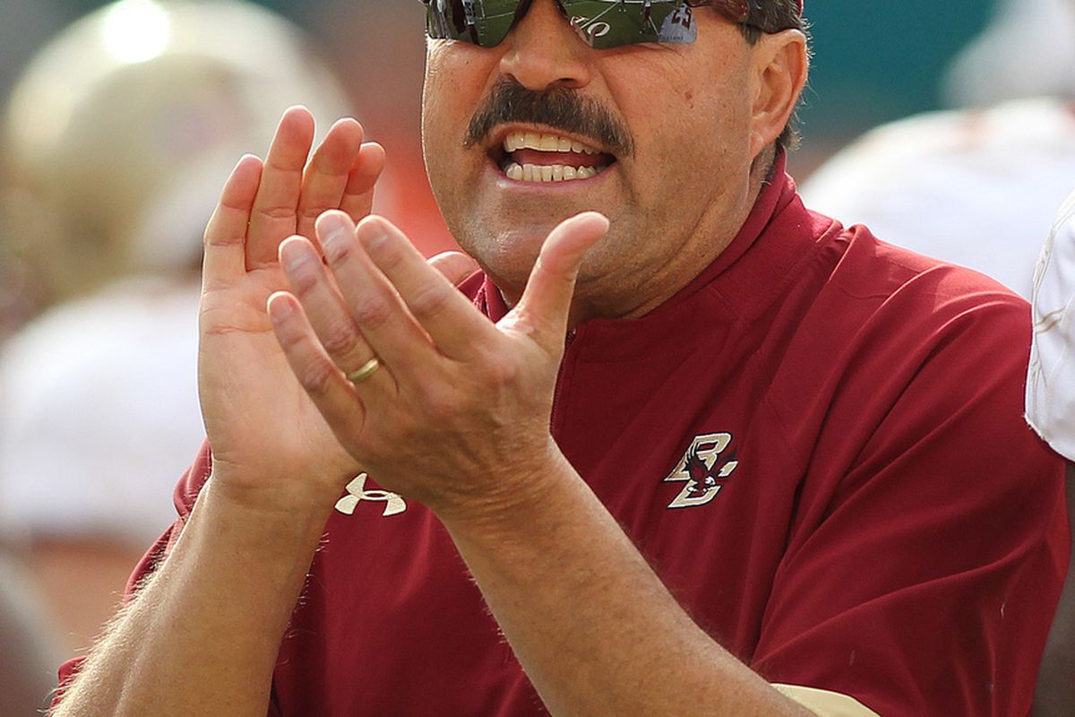 Boston College Eagles head coach Frank Spaziani before a game against the Miami Hurricanes at Sun Life Stadium. Mandatory Credit: Robert Mayer-US PRESSWIRE