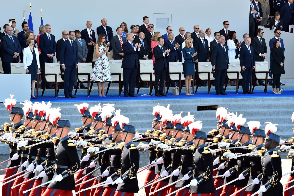 President Trump watches the Bastille Day parade in France, in July 2017.