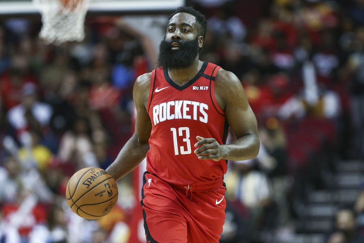 Houston Rockets guard James Harden dribbles the ball during the first quarter against the Los Angeles Clippers at Toyota Center.&nbsp;