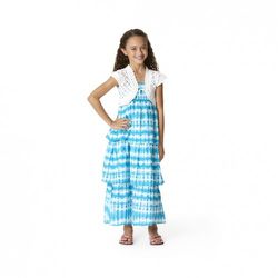 Tie-Dye Tiered Maxi Dress in Turquoise $19.99, Cropped Crochet Cardigan in White $16.99, Fan-Print Flip-Flops in Pink $9.99
