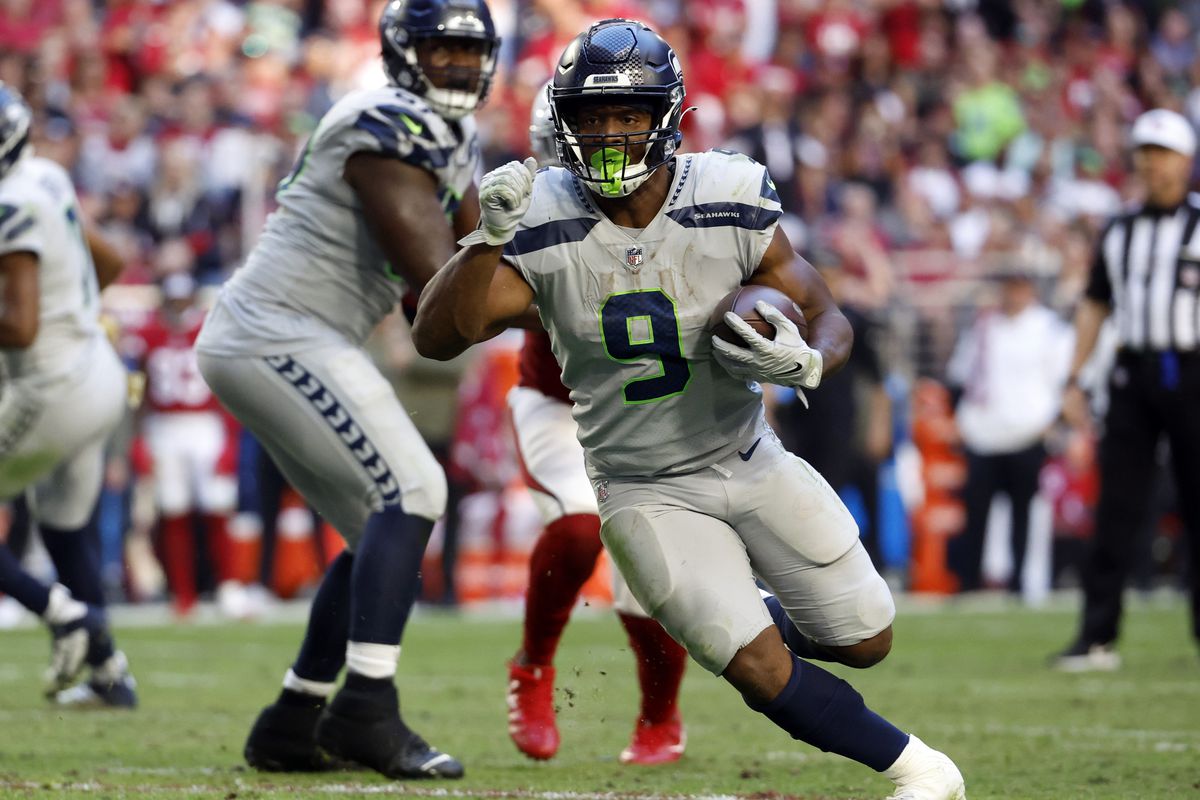 Running back Kenneth Walker III #9 of the Seattle Seahawks runs during the second half against the Arizona Cardinals at State Farm Stadium on November 06, 2022 in Glendale, Arizona. The Seahawks beat the Cardinals 31-21.