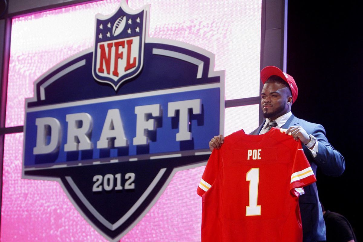 Apr 26, 2012; New York, NY, USA; Dontari Poe (Memphis) is introduced as the number eleven overall pick to the Kansas City Chiefs in the 2012 NFL Draft at Radio City Music Hall. Mandatory Credit: Jerry Lai-US PRESSWIRE