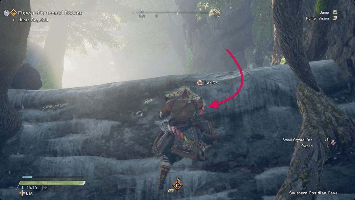 Wild Hearts hunter climbing a cliff face with the stamina gauge highlighted