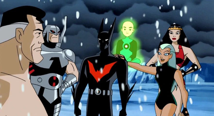 Batman (Terry McGinnis) with the members of the Justice League.
