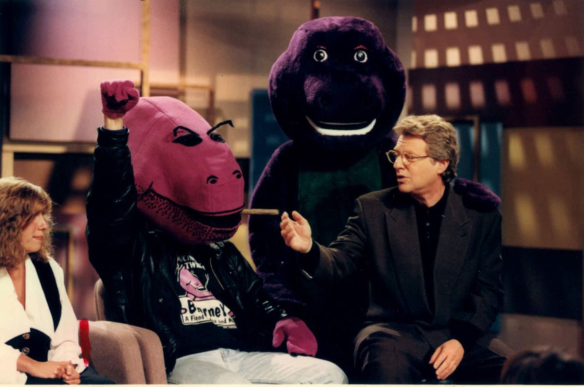 Jerry Springer meets “dads who hate Barney” on a 1993 episode of his talk show. | . SUN-TIMES FILE