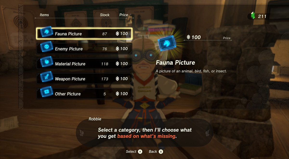 Image showing Tears of the Kingdom’s compendium photo purchasing screen