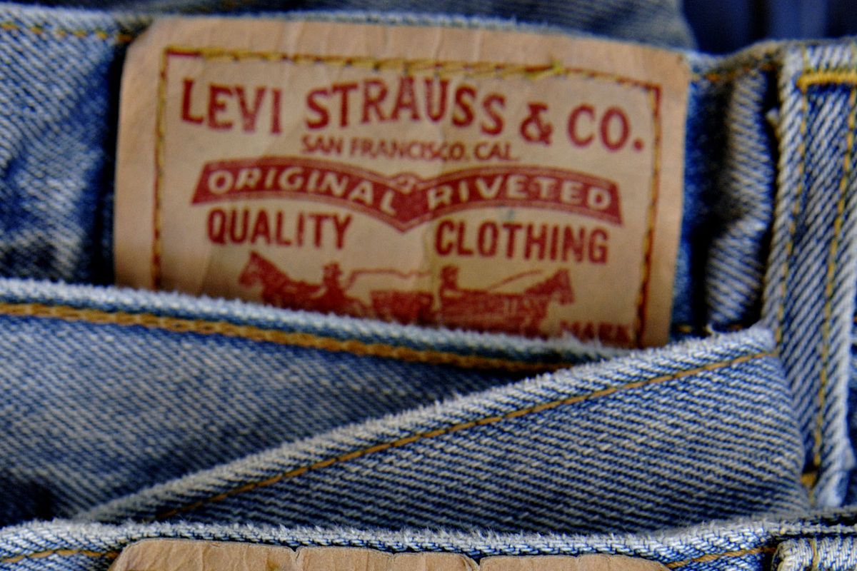 Levi Strauss jeans sit on display in a retail store in New York