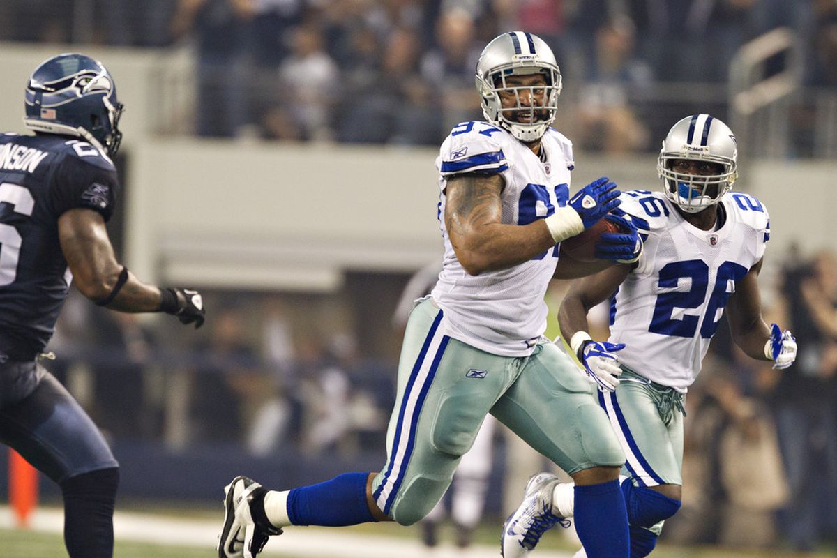 Jason Hatcher, pictured here after an interception, may be the most underrated player on the Cowboys roster.