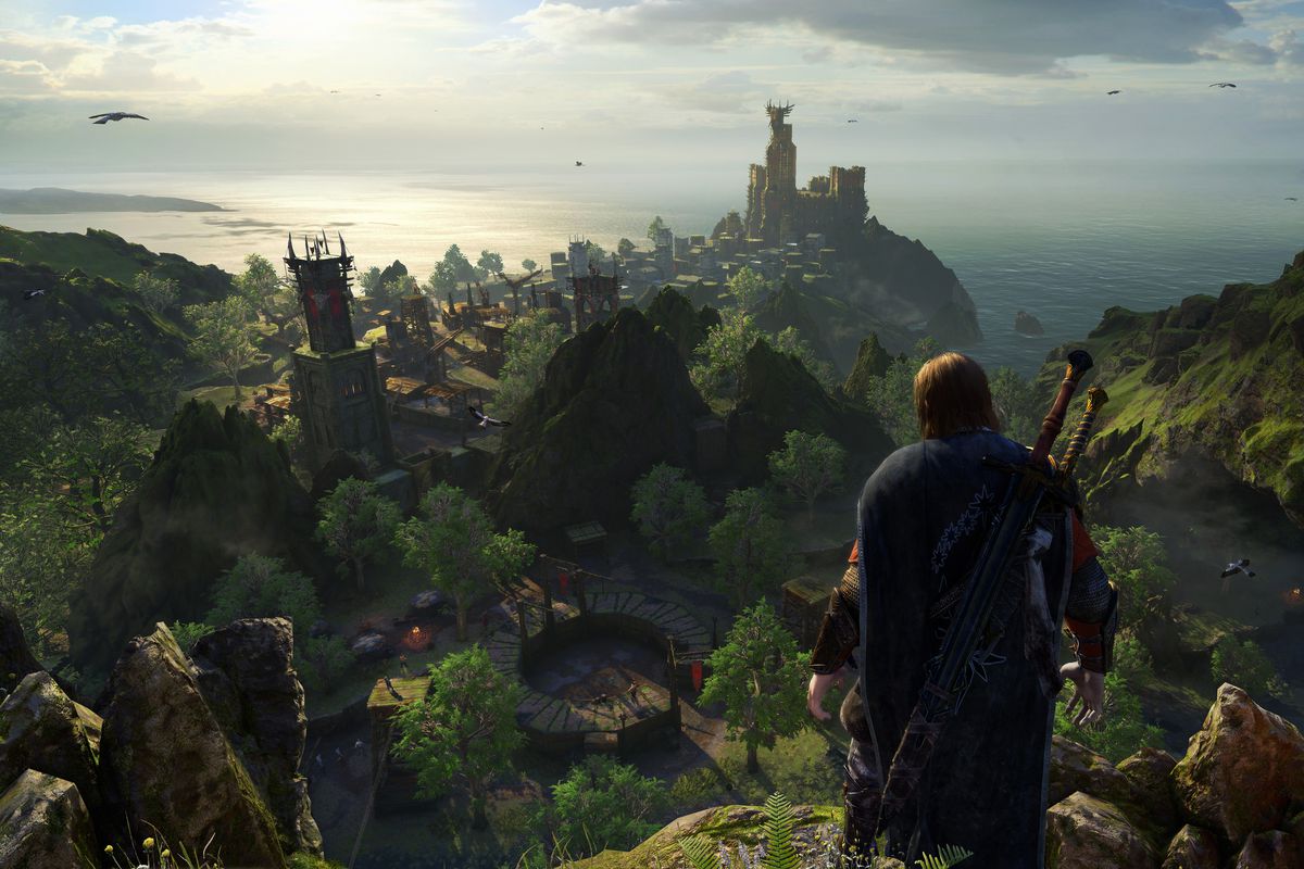 Middle-earth: Shadow of War - looking out over seaside castle