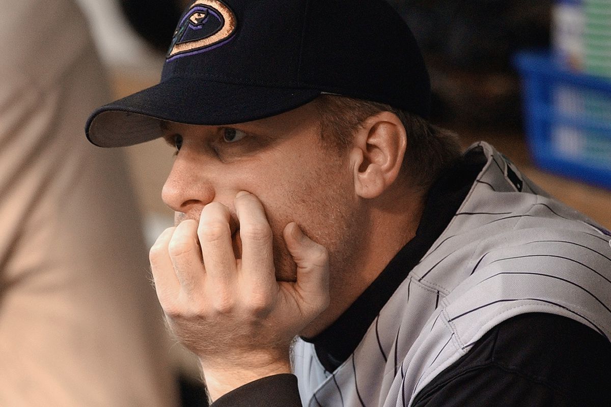 Curt Schilling waits in dugout