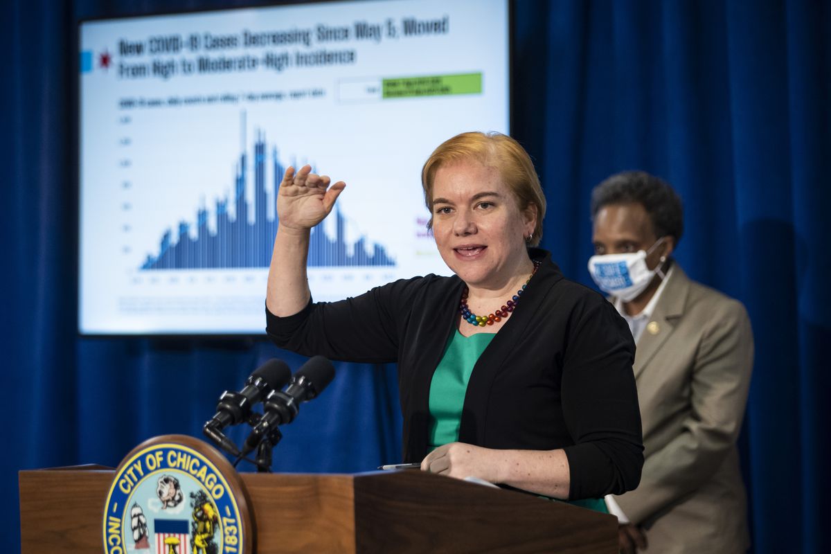 Dr. Allison Arwady, commissioner of the Chicago Department of Public Health, speaks at a City Hall news conference in 2020.