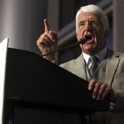 Rep. Rob Bishop, R-Utah, speaks to supporters during the Utah GOP election night party at Rice-Eccles Stadium in Salt Lake City on Tuesday, Nov. 8, 2016.