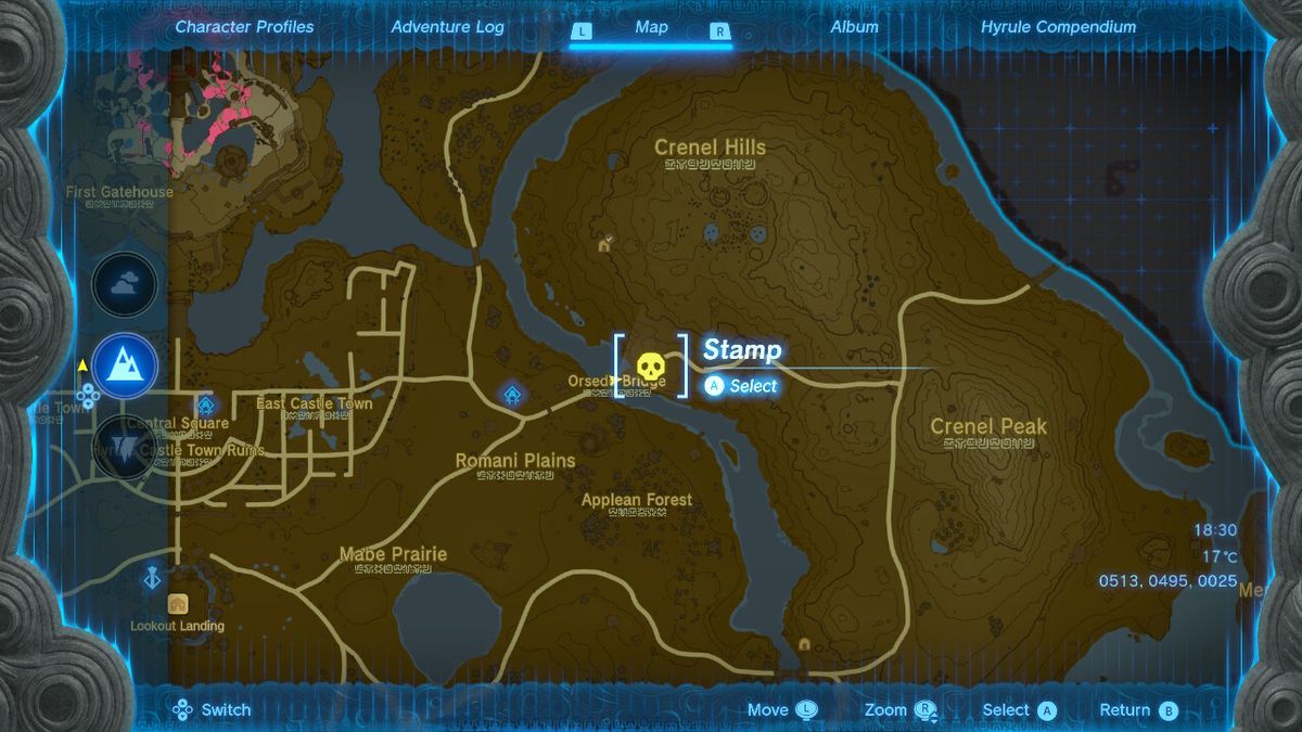 یک نقشه مکان یک Battle Talus را در Zelda Tears of the Kingdom نشان می دهد.