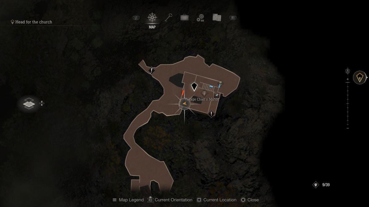 A map location of a Small Key in the Village Chief’s Manor area of Resident Evil 4 remake
