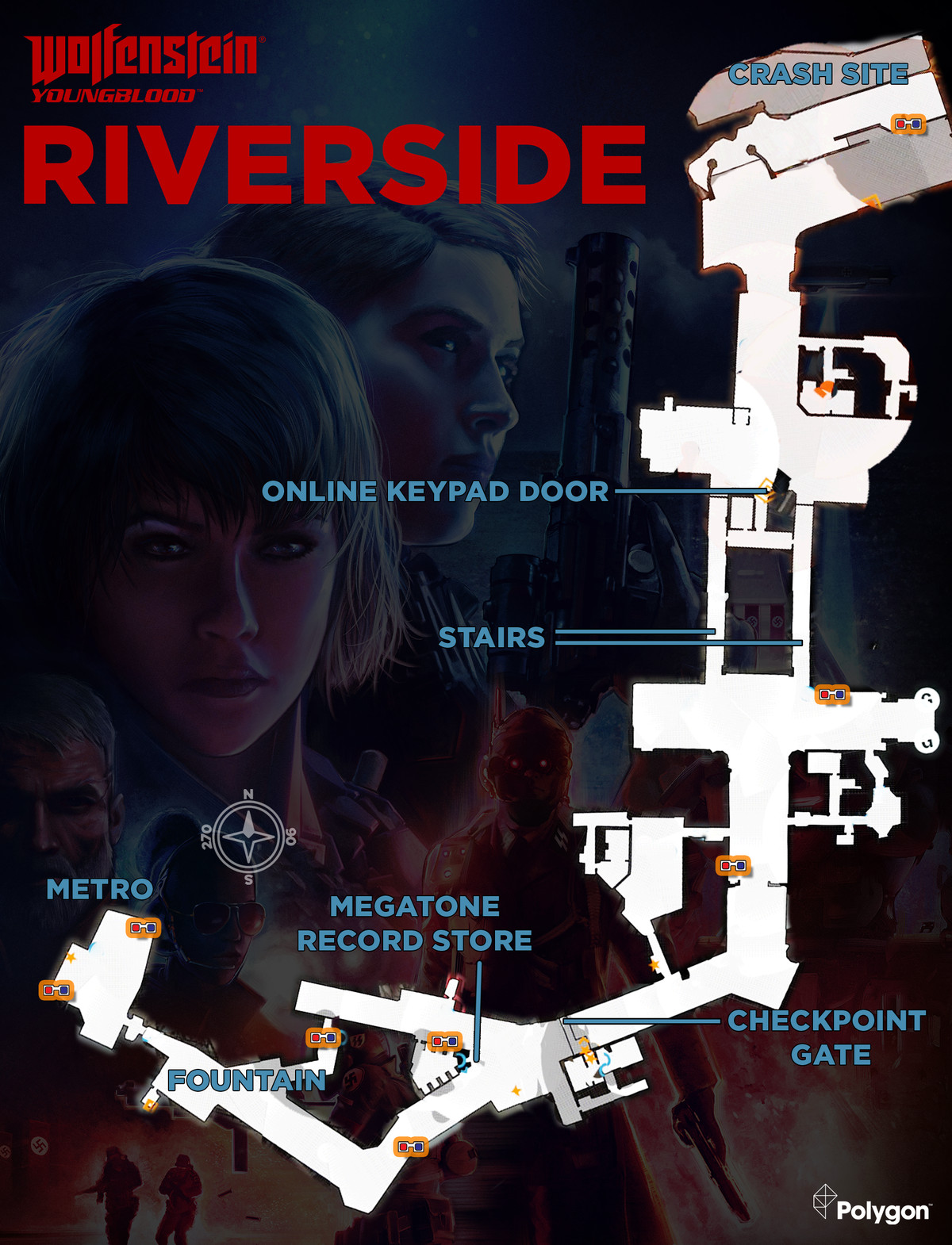 Wolfenstein: Youngblood Riverside 3D Glasses map with 3D Glasses icons