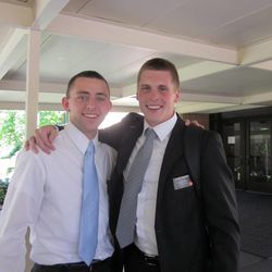 Elders Nick Emery and Talon Shumway at the Missionary Training Center in the spring of 2013. Emery and Shumway were teammates at Lone Peak High School.