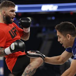 Cody Garbrandt throws a knee at UFC 217 workouts.