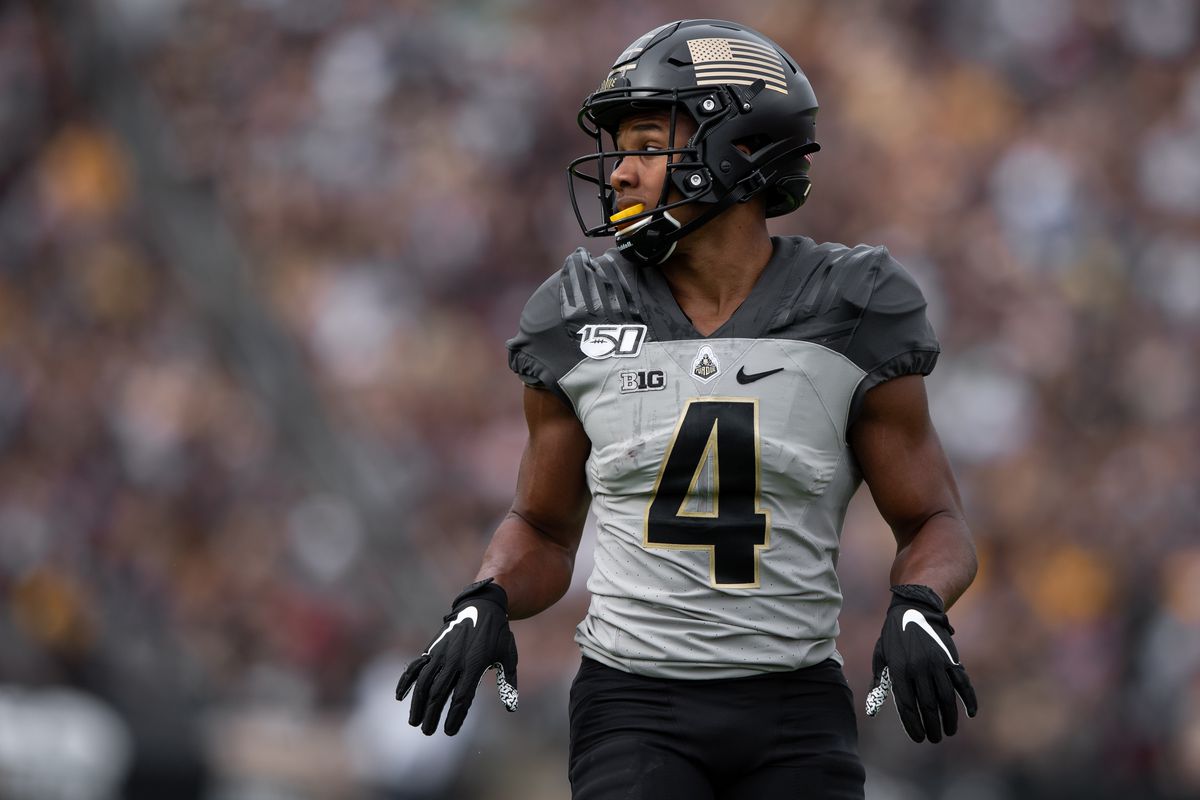 &nbsp;Purdue Boilermakers wide receiver Rondale Moore (4) lines up before the snap during the college football game between the Purdue Boilermakers and Minnesota Golden Gophers on September 28, 2019, at Ross-Ade Stadium in West Lafayette, IN.