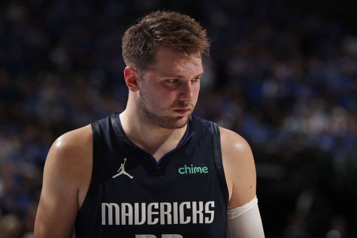 Luka Doncic of the Dallas Mavericks looks on during the game against the LA Clippers during Round 1, Game 3 of the 2021 NBA Playoffs on May 28, 2021 at the American Airlines Center in Dallas, Texas.&nbsp;