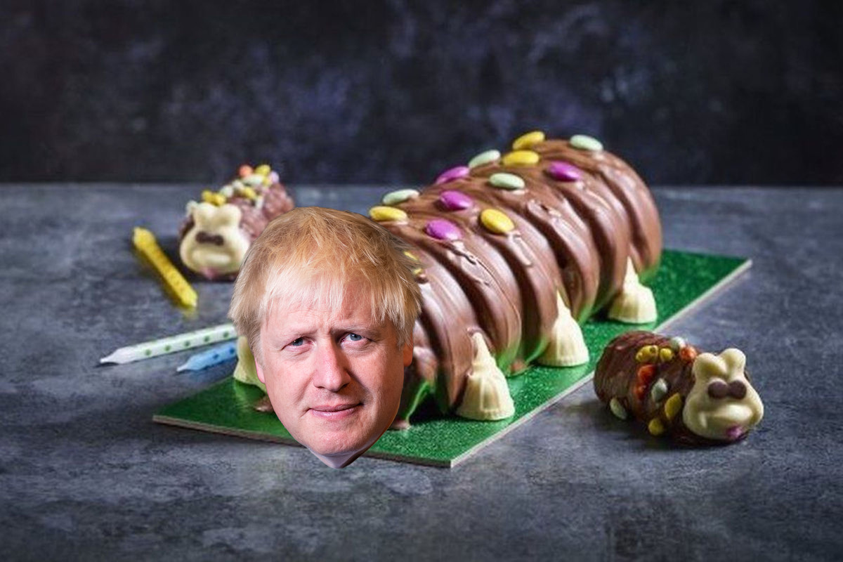 Boris Johnson’s head on a Colin the Caterpillar cake