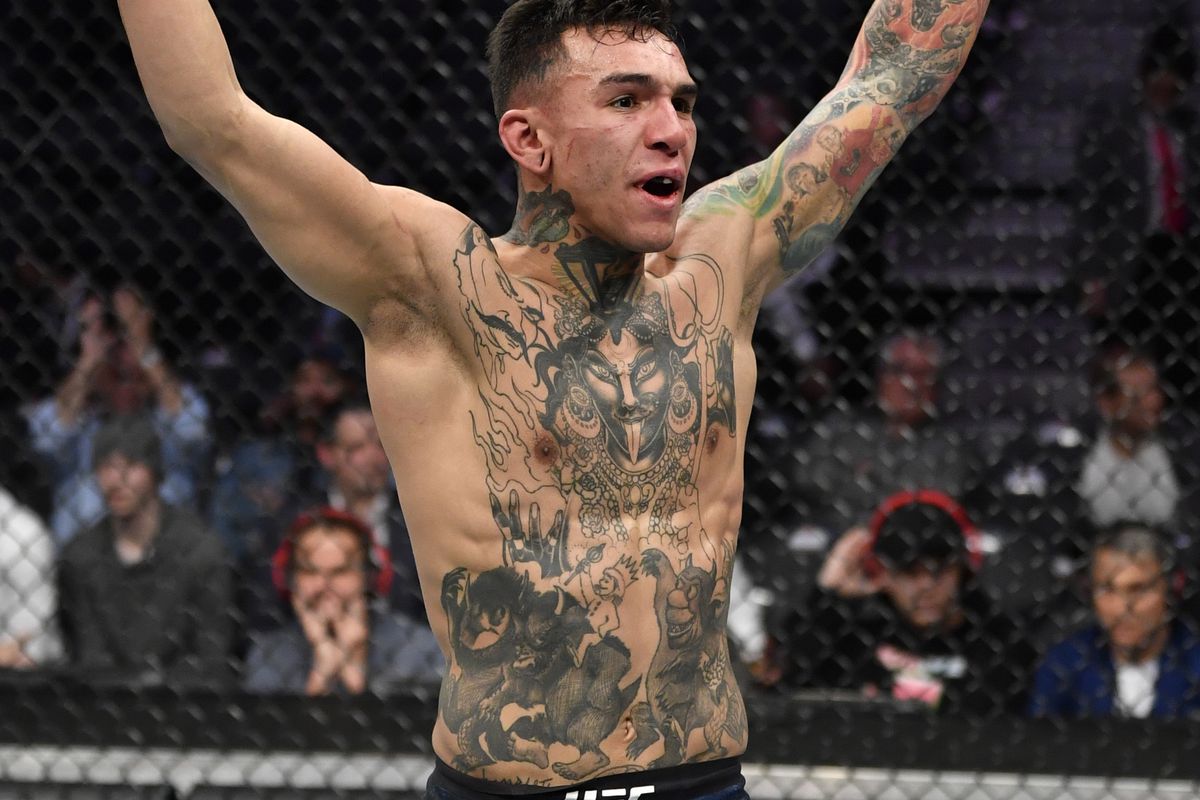 Andre Fili walks the octagon after his featherweight fight during the UFC 246 event at T-Mobile Arena on January 18, 2020 in Las Vegas, Nevada.