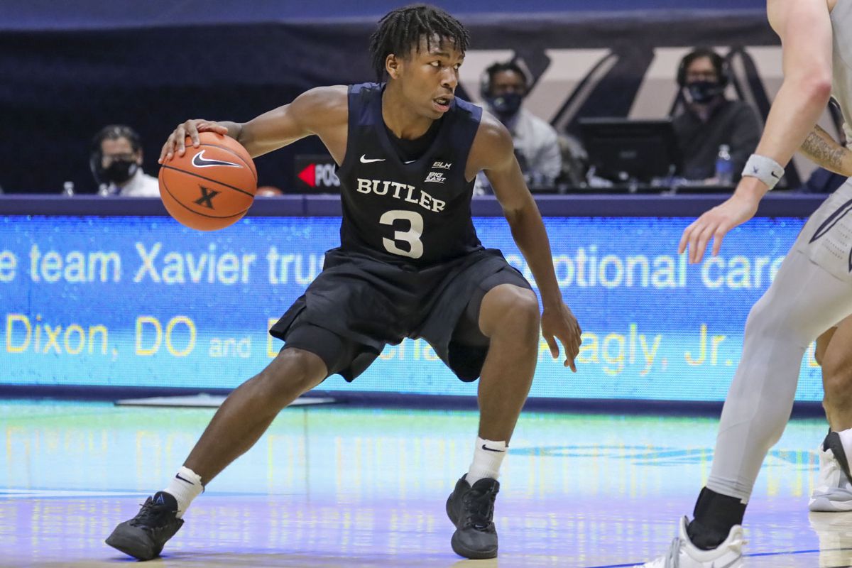 Butler Bulldogs guard Chuck Harris dribbles against the Xavier Musketeers in the second half at Cintas Center.&nbsp;